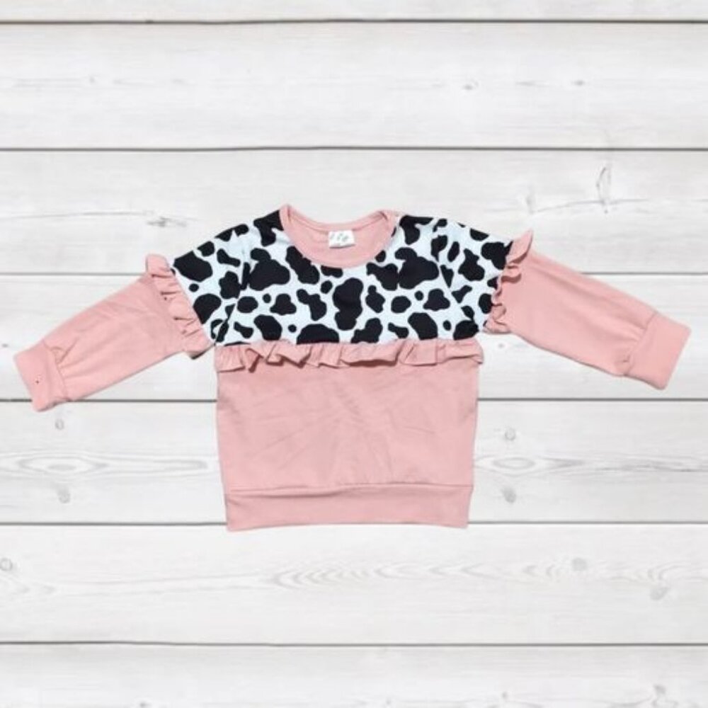 Cow Print Ruffle Shirt - Dainty Rose Long Sleeve Shirt 2T